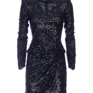 Abito corto “ATLEAS” nero in paillettes con nodo sul fianco