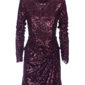 Abito corto “ATLEAS” marron glace in paillettes con nodo sul fianco