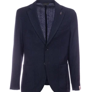 Giacca due bottoni blu scuro sfoderata in lana vergine