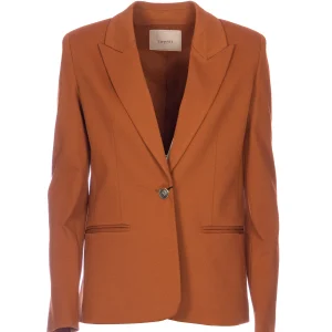 Giacca blazer marrone in punto Milano con bottoni logati