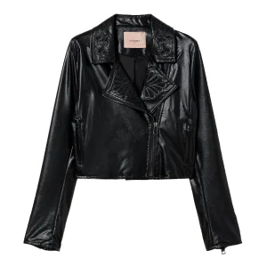 Giacca chiodo nera con ricami a mano