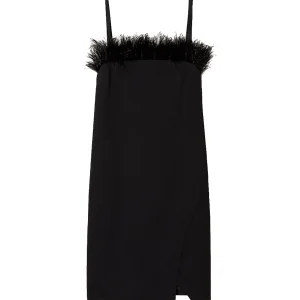 Abito corto nero in punto Milano con piume