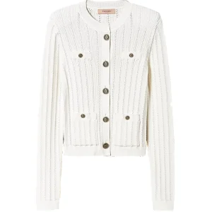 Giacca coreana bianco neve in maglia a costine