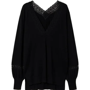 Maxi maglia nera con inserti in pizzo