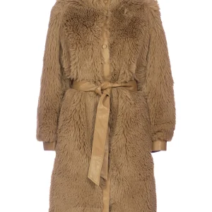 Cappotto marrone in faux fur con cintura