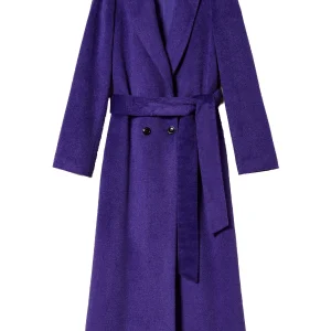 Cappotto lungo lavanda scuro in panno misto lana