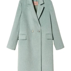 Cappotto longuette verde salvia in panno misto lana