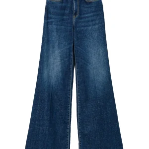 Jeans wide leg in denim di cotone stretch con cintura
