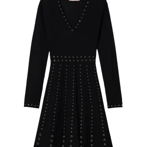 Abito corto nero in maglia con borchie