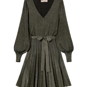 Abito corto nero in maglia plissé lurex