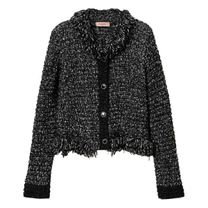 Giacca nera e neve in filato bouclé lurex