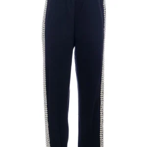 Pantalone nero in felpa con ricamo di perle