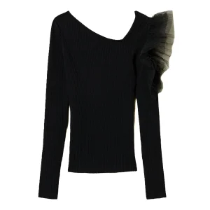 Maglia fitted nera con cut-out e tulle