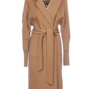 Cappotto regular lungo cammello con retro in lana