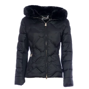 Giacca imbottita regular nera con cappuccio e fascia sui fianchi