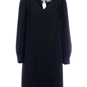 Abito corto maniche lunghe nero con catenina logo