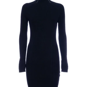 Abito slim mini nero in maglia a costine
