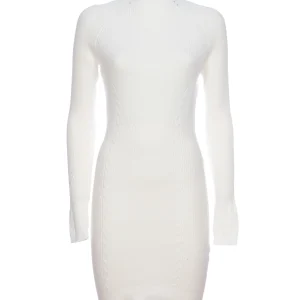 Abito slim mini crema in maglia a costine