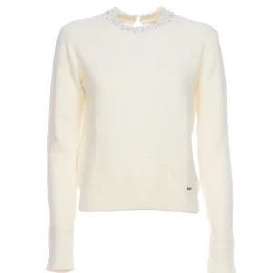 Maglia regular crema in misto lana con applicazioni