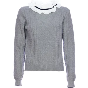 Maglia regular grigia a coste con punto treccia