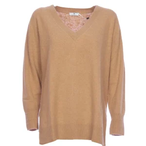 Maglia ampia cammello in misto lana con scollo a V