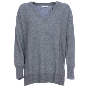 Maglia ampia grigia in misto lana con scollo a V