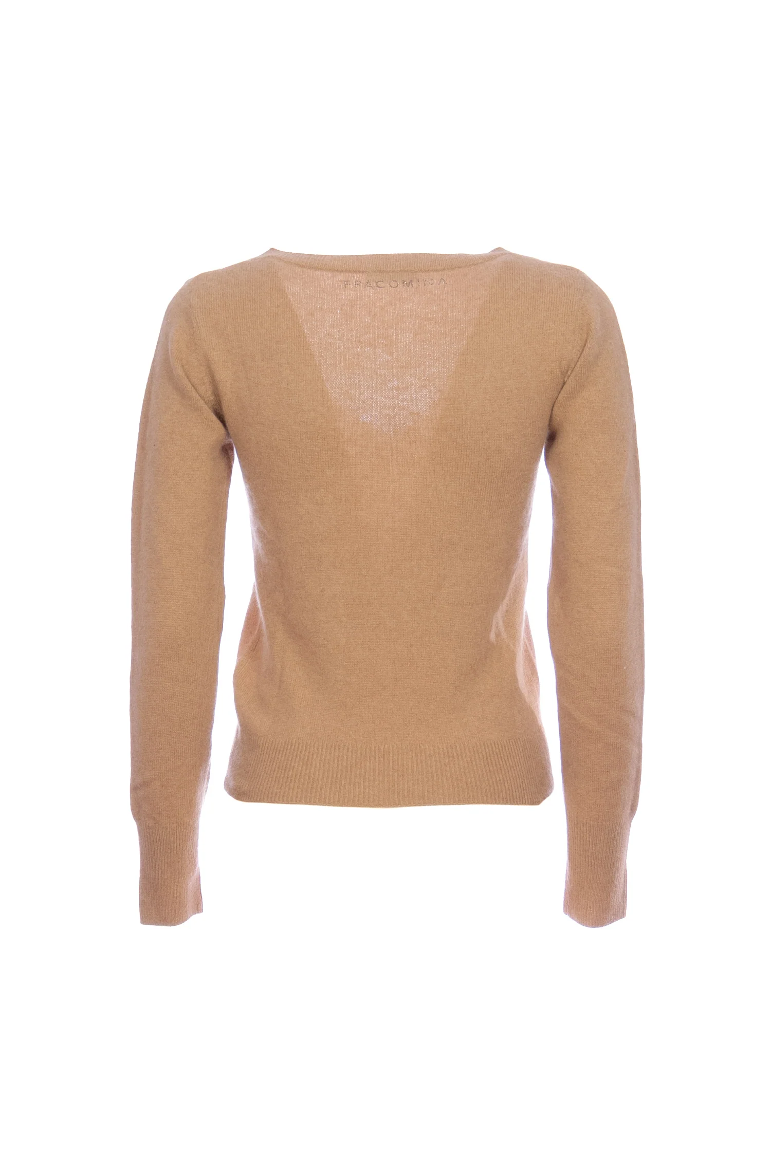 Maglia slim cammello in misto lana con scollo a V profondo - immagine 3