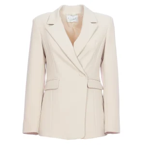 Giacca blazer doppiopetto avena in crêpe