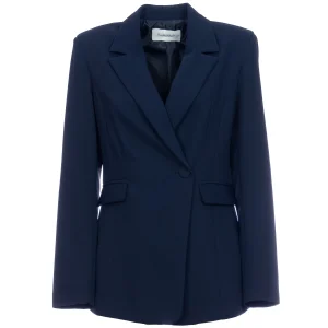 Giacca blazer doppiopetto blu notte in crêpe