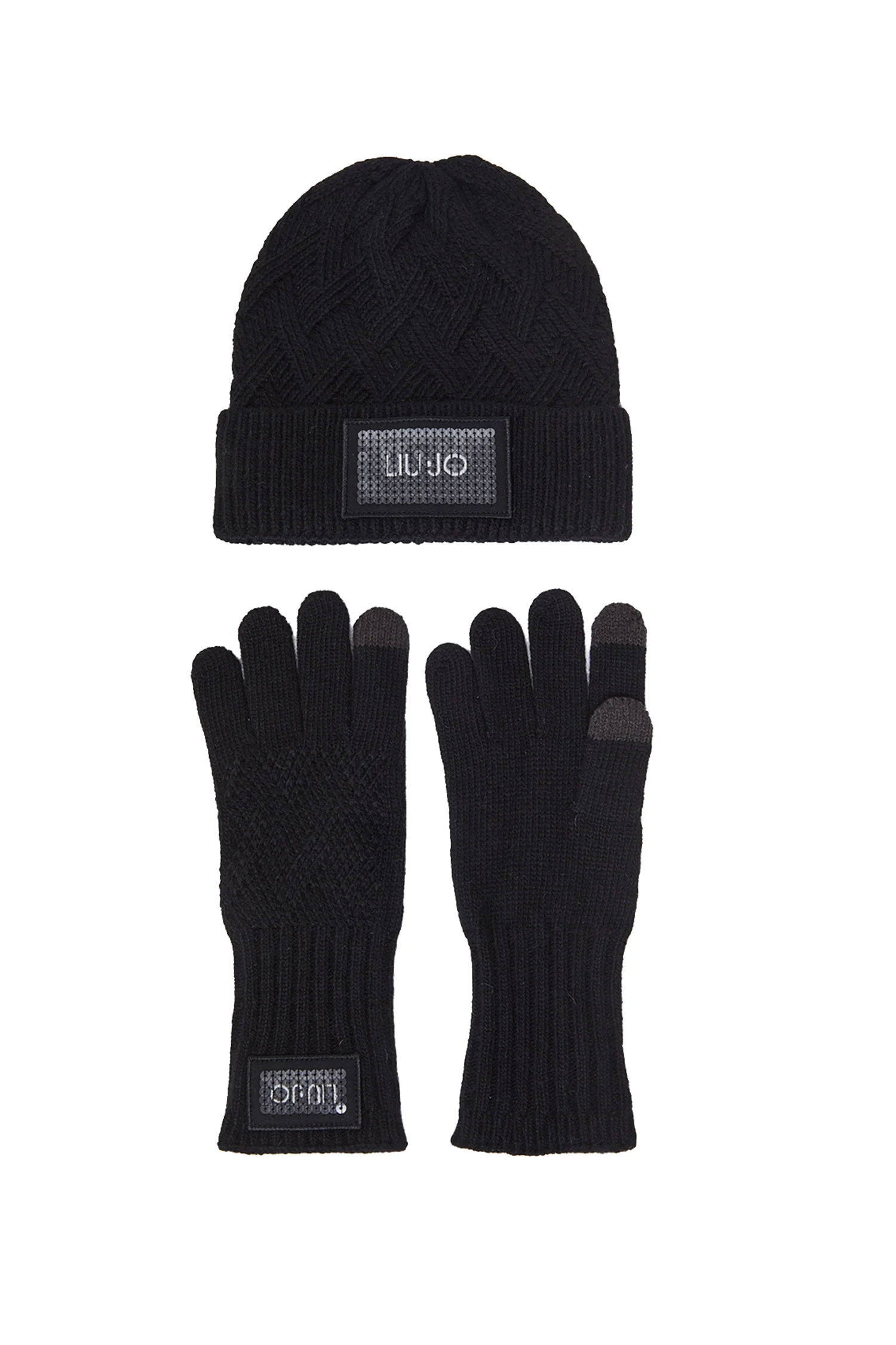 Set guanti e berretto in maglia nero - immagine 2