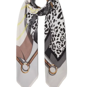 Foulard grigio ghiaccio con stampa grafica e logo