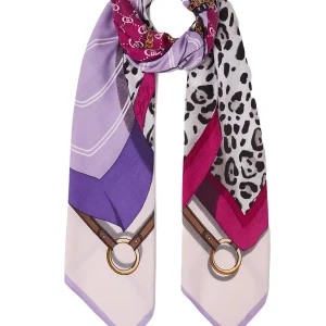 Foulard rosa con stampa grafica e logo