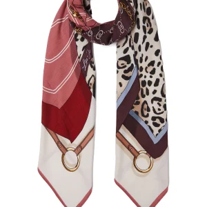 Foulard beige chiaro con stampa grafica e logo