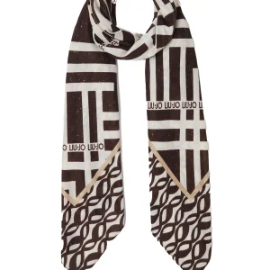 Foulard marrone in tessuto garzato con stampa