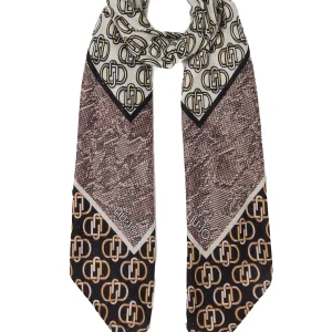 Foulard beige in tessuto garzato con stampa