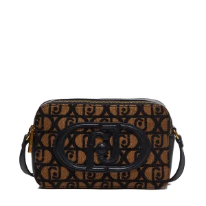 Borsa a tracolla marrone jacquard con logo