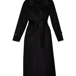 Cappotto nero in misto lana con cintura