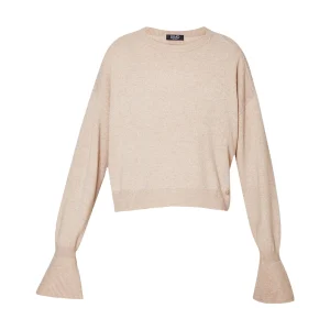 Maglia rosa cipria in lana e cashmere con polsi a campanella