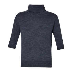 Dolcevita antracite in lana con bottoni sul collo