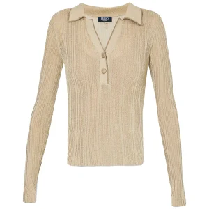 Polo oro in maglia lurex® a costine