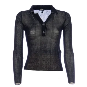 Polo nera in maglia lurex® a costine