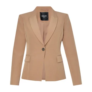 Blazer monopetto cammello in tessuto tecnico stretch