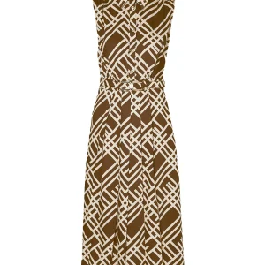 Abito chemisier marrone in twill con stampa check