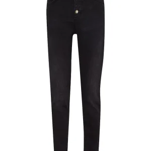 Jeans skinny in denim nero di cotone stretch con bottoni