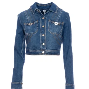 Giacca cropped in denim di cotone stretch