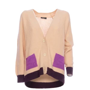 Cardigan “Clown” nocciola in misto alpaca e lana