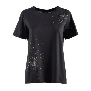 T-shirt “Daje” nera in cotone con logo e strass
