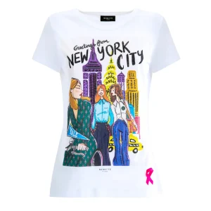 T-shirt “Dyork” bianca con stampa new york