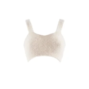 Top “mini” avorio in maglia effetto pelliccia