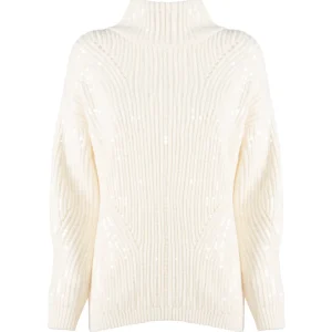 Maglia a collo alto “Minnie” avorio in lana e paillettes